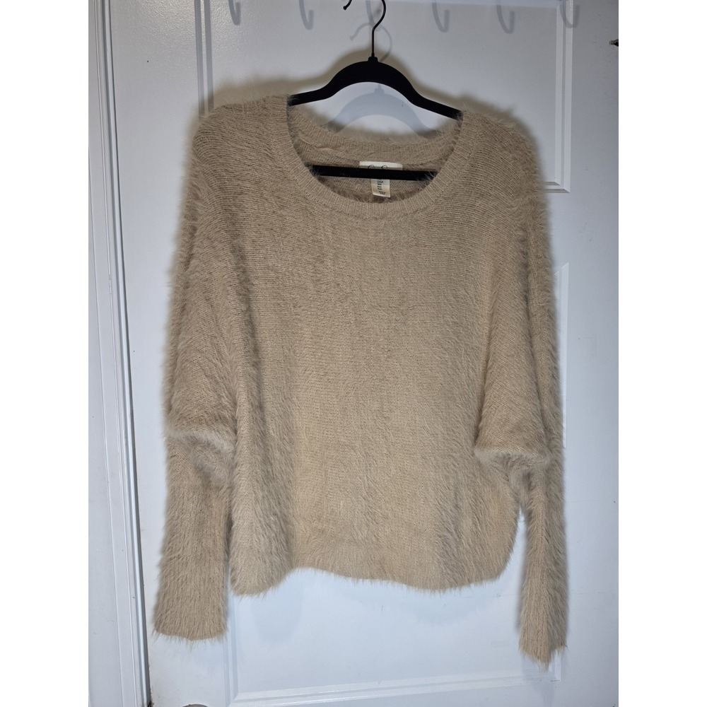 Jessica Simpson Womens Small Beige Eyelash Knit Dolman Sleeve Pullover Sweater